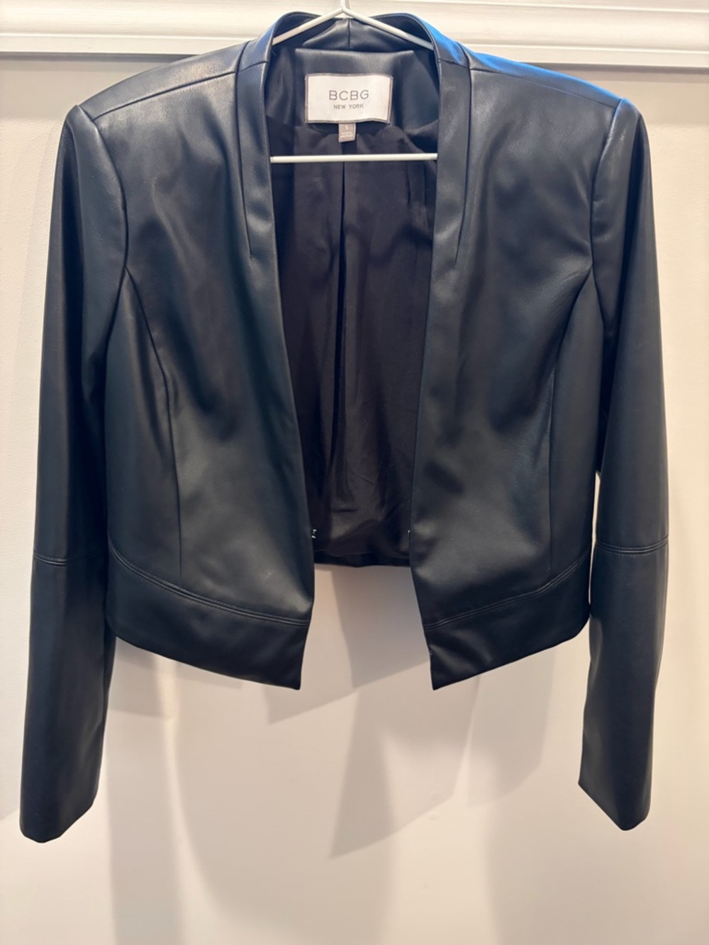 BCBG Black Faux Leather Open-Front Jacket - Picture 5 of 7